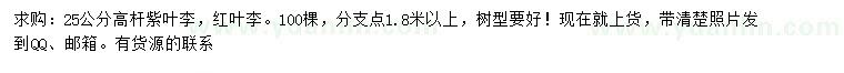 求購(gòu)25公分紫葉李、紅葉李