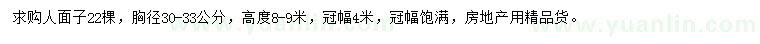 求購胸徑30-33公分人面子