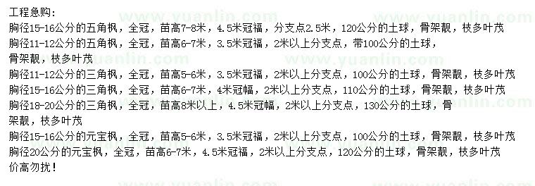 求購(gòu)五角楓、三角楓、元寶楓