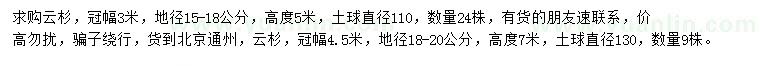 求購(gòu)冠3、4.5米云杉