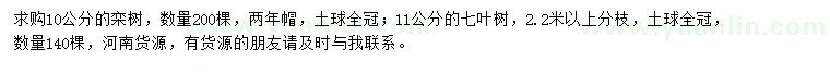 求購10公分欒樹、11公分七葉樹