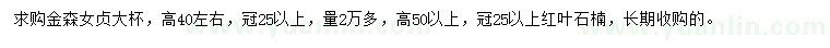求購高40公分左右金森女貞、高50公分以上紅葉石楠