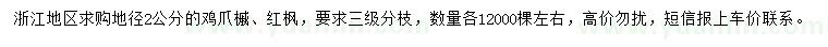 求購(gòu)地徑2公分雞爪槭、紅楓