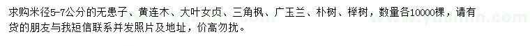 求購無患子、黃連木、大葉女貞等