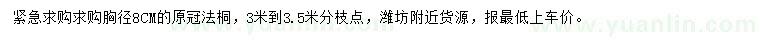 求購胸徑8公分原冠法桐