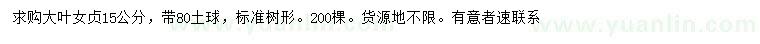 求購(gòu)15公分大葉女貞