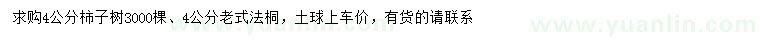 求購4公分柿子樹、法桐