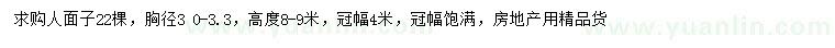 求購高8-9米人面子