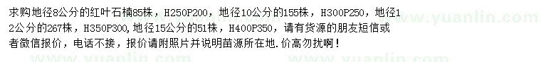 求購地徑8公分紅葉石楠