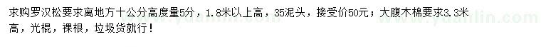 求購羅漢松、大腹木棉
