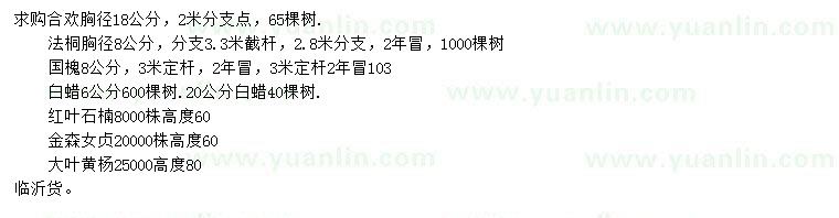 求購合歡、法桐、國槐等