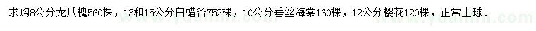 求購(gòu)龍爪槐、白蠟、垂絲海棠等