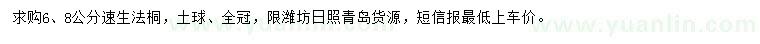 求購6、8公分速生法桐