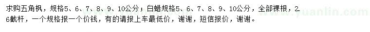 求購(gòu)五角楓、白蠟