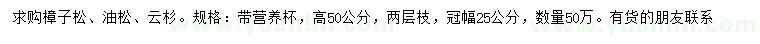 求購樟子松、油松、云杉