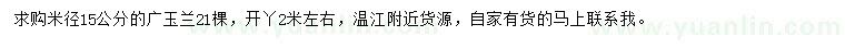 求購米徑15公分廣玉蘭