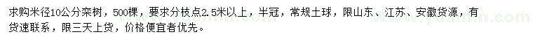 求購(gòu)米徑10公分欒樹