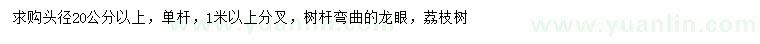 求購頭徑20公分以上龍眼、荔枝樹