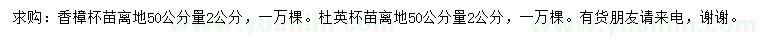 求購離地50公分量2公分香樟、杜英