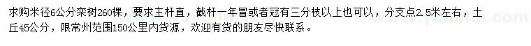 求購(gòu)米徑6公分欒樹