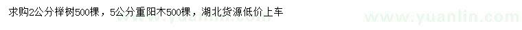 求購2公分櫸樹、5公分重陽木
