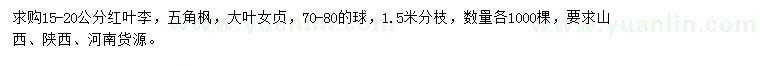 求購紅葉李、五角楓、大葉女貞