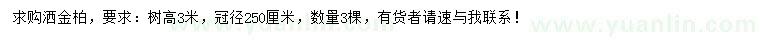 求購(gòu)高3米灑金柏