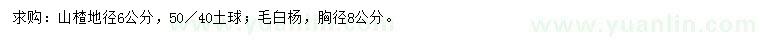 求購(gòu)地徑6、8公分山楂樹(shù)