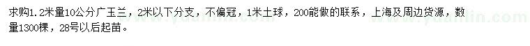 求購1.2米量10公分廣玉蘭