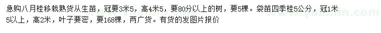 求購高4米5八月桂、5公分四季桂