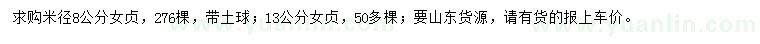 求購(gòu)米徑8、13公分女貞