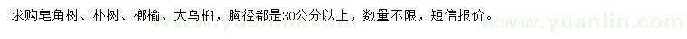 求購皂角樹、樸樹、榔榆等