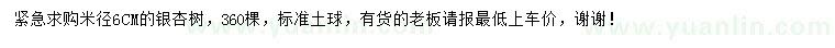 求購米徑6公分銀杏樹