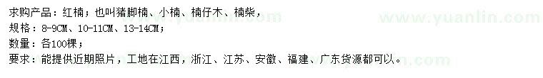 求購8-9、10-11、13-14公分紅楠（豬腳楠、小楠、楠仔木、楠柴）