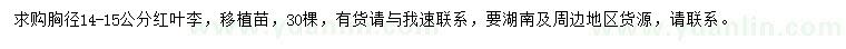求購(gòu)胸徑14-15公分紅葉李