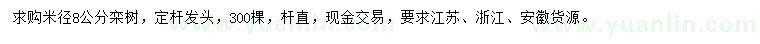 求購米徑8公分欒樹