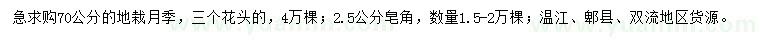求購70公分月季、2.5公分皂角