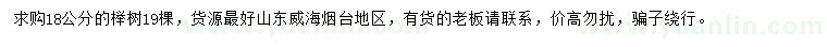 求購18公分櫸樹