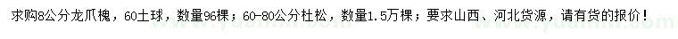 求購8公分龍爪槐、60-80公分杜松