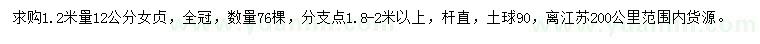 求購1.2米量12公分女貞