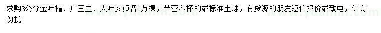 求購金葉榆、廣玉蘭、大葉女貞