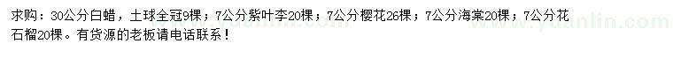 求購白蠟、紫葉李、櫻花等