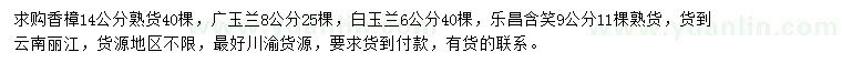 求購香樟、廣玉蘭、白玉蘭等