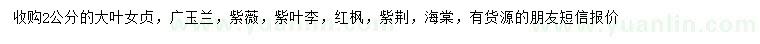 求購大葉女貞、廣玉蘭、紫薇等