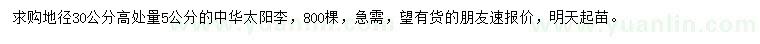 求購(gòu)地徑30公分高處量5公分中華太陽(yáng)李