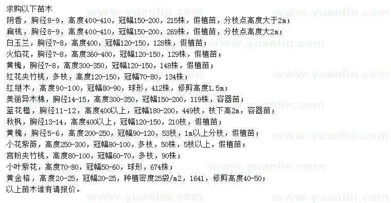 求購陰香、扁桃、白玉蘭等