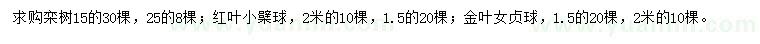 求購欒樹、紅葉小檗球、金葉女貞球