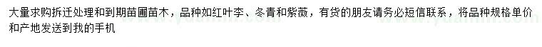 求購紅葉李、冬青、紫薇等