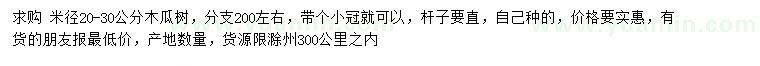 求購米徑20-30公分木瓜樹