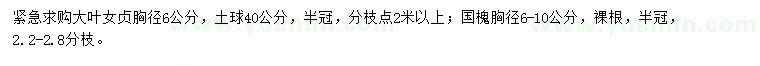 求購胸徑6公分大葉女貞、胸徑6-10公分國槐